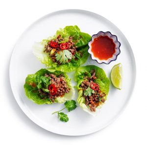 Perfect entertainers - chilli beef in little gem lettuce cups