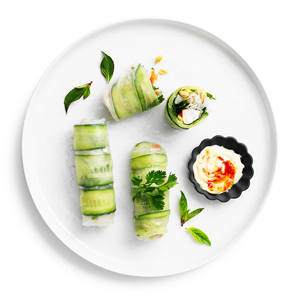 Packed with fresh flavours - these cucumber, prawn and herb rice paper rolls are perfect for entertaining or even an afternoon snack.