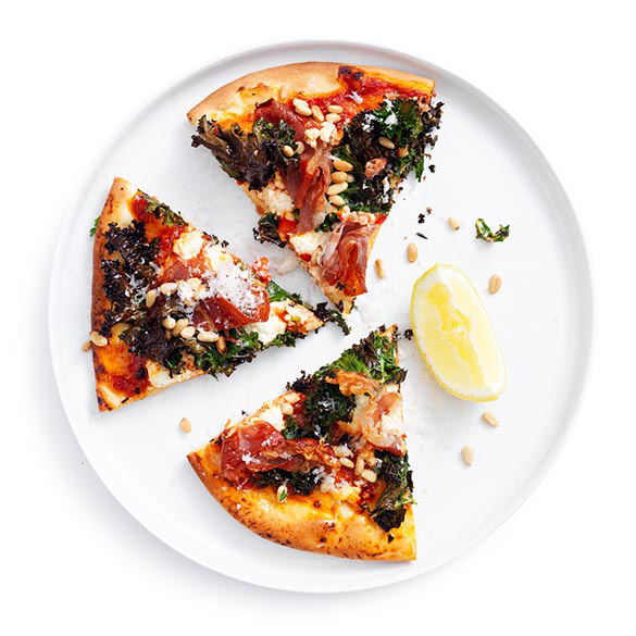 Try our sophisticated take on homemade pizza - a delicious Kale, Prosciutto and Pine Nut combination.